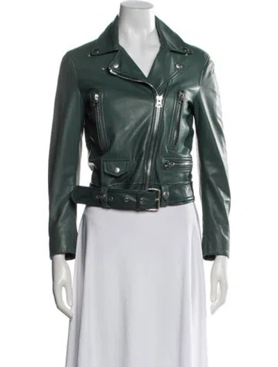Pre-owned Acne Studios Lamb Leather Biker Jacket In Green