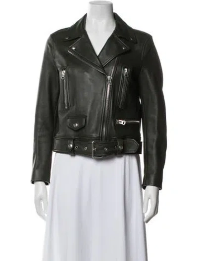 Pre-owned Acne Studios Lamb Leather Biker Jacket In Green