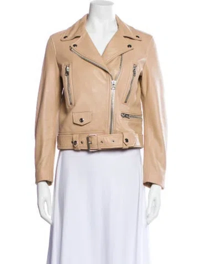 Pre-owned Acne Studios Lamb Leather Biker Jacket In Neutral