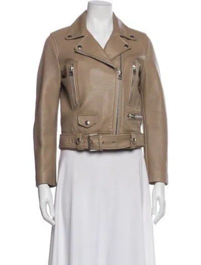 Pre-owned Acne Studios Lamb Leather Biker Jacket In Neutral
