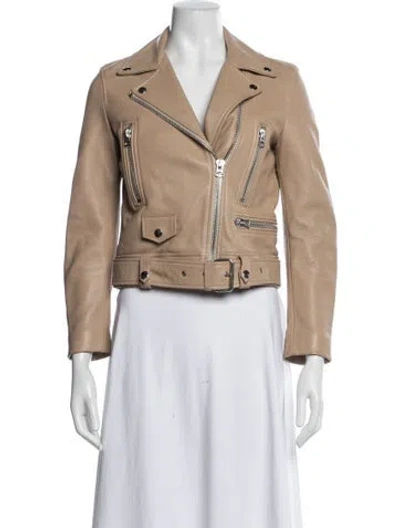 Pre-owned Acne Studios Lamb Leather Biker Jacket In Neutral