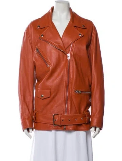 Pre-owned Acne Studios Lamb Leather Biker Jacket In Orange