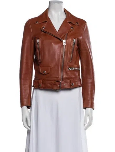 Pre-owned Acne Studios Lamb Leather Biker Jacket In Orange