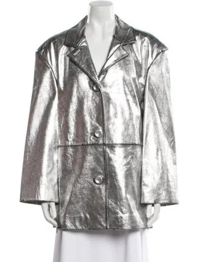 Pre-owned Acne Studios Lamb Leather Blazer W/ Tags In Silver