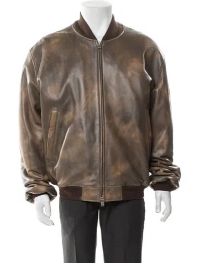 Pre-owned Acne Studios Lamb Leather Bomber Jacket W/ Tags In Brown
