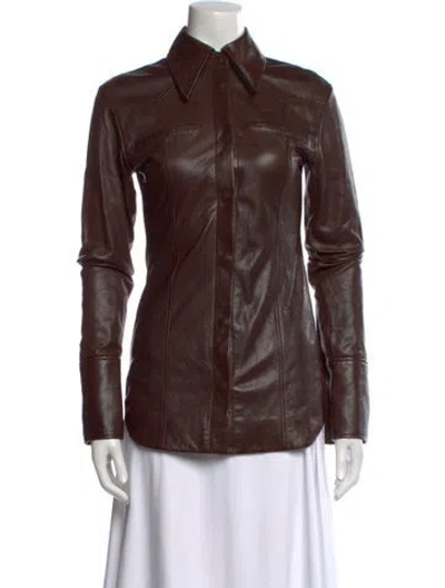 Pre-owned Acne Studios Lamb Leather Long Sleeve Button-up Top In Brown