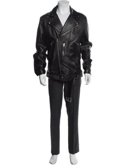 Pre-owned Acne Studios Lamb Leather Moto Jacket In Blue