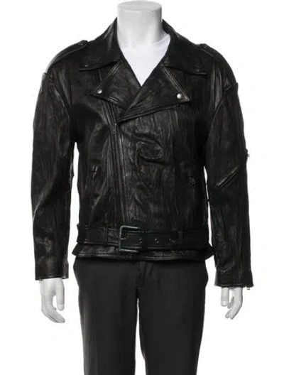 Pre-owned Acne Studios Lamb Leather Moto Jacket In Blue