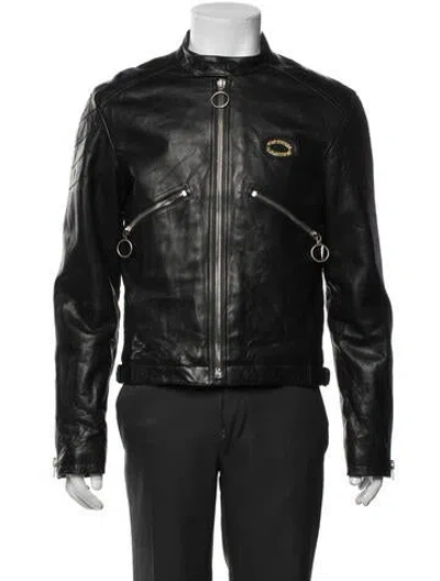 Pre-owned Acne Studios Lamb Leather Moto Jacket In Blue