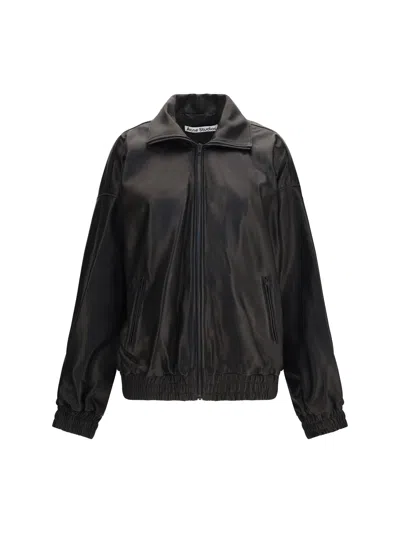 Acne Studios Lambskin Leather High-collar Jacket In Black