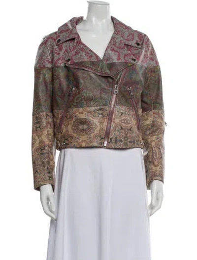 Pre-owned Acne Studios Lambskin Patterned Biker Jacket In Green