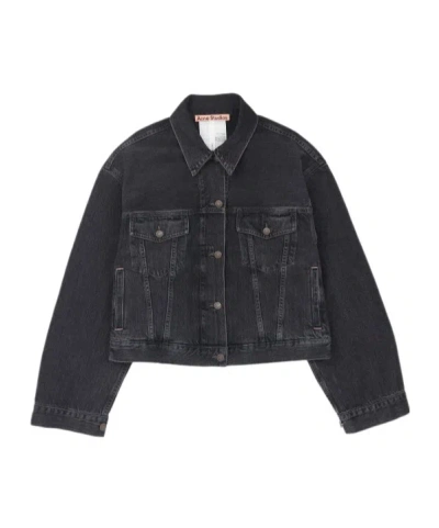 Acne Studios Lapel Long-sleeved Denim Jacket In Black