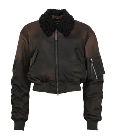 Acne Studios Bomber Jacket Furry Collar In Brown