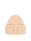 Acne Studios Face-patch Ribbed-knit Beanie In Beige
