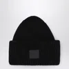 Acne Studios Pansy Face Ribbed Wool-blend Beanie In Black