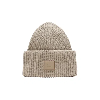 Pre-owned Acne Studios Large Face Logo Beanie 'greige Melange' | Cream | Men's Size Onesize In White