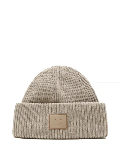 Acne Studios Large Face Logo Beanie Grey Melange In Gray