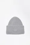 Acne Studios Large Face Logo Beanie In Grey Melange