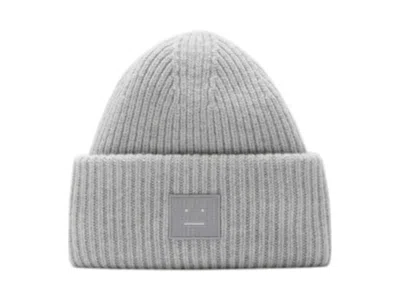 Pre-owned Acne Studios Large Face Logo Beanie In Light Grey Melange In Gray