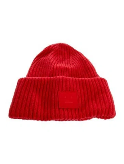 Pre-owned Acne Studios Large Face Logo Beanie W/ Tags In Red