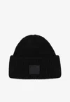 Acne Studios Large Face Patch Wool Beanie In Black