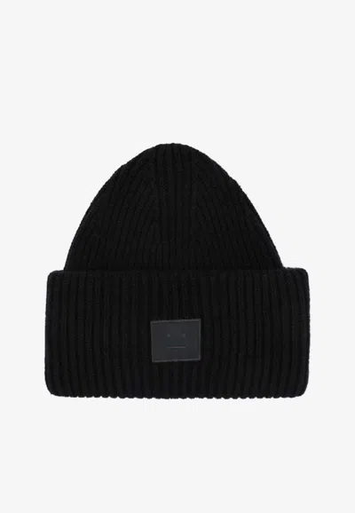 Acne Studios Large Face Patch Wool Beanie In Black