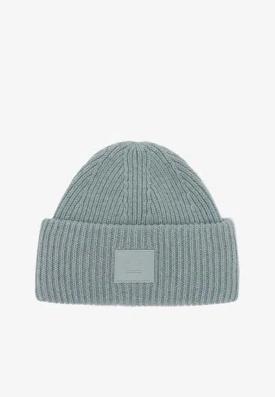 Acne Studios Large Face Patch Wool Beanie In Gray