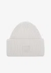 Acne Studios Large Face Patch Wool Beanie In White
