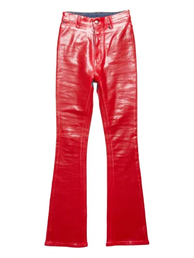Acne Studios Latex Flared Trousers In Red