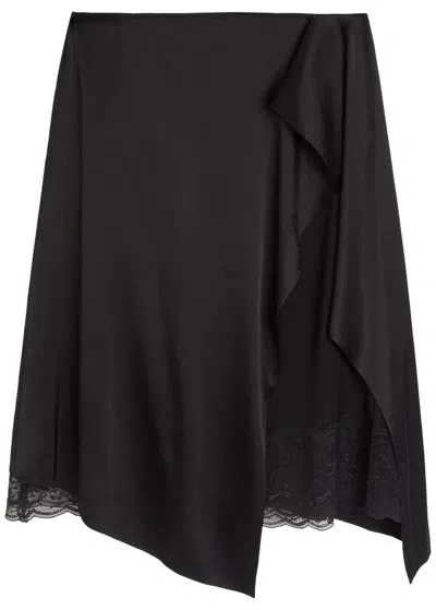 Acne Studios Layered Asymmetric Satin Midi Skirt In Black