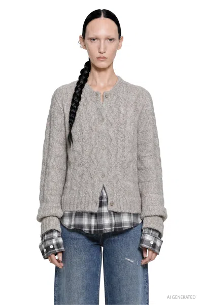 Acne Studios Layered Cable Knit Cardigan In Gray