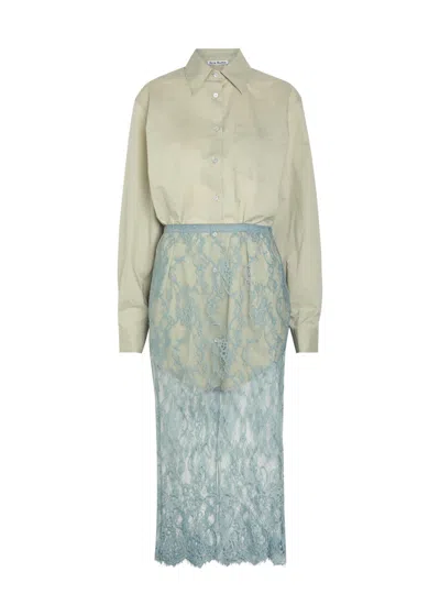 Acne Studios Layered Cotton And Silk-blend Midi Shirt Dress In Green