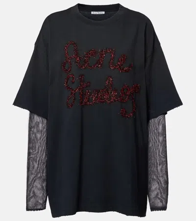 Acne Studios Layered Cotton Jersey And Mesh T-shirt In Black