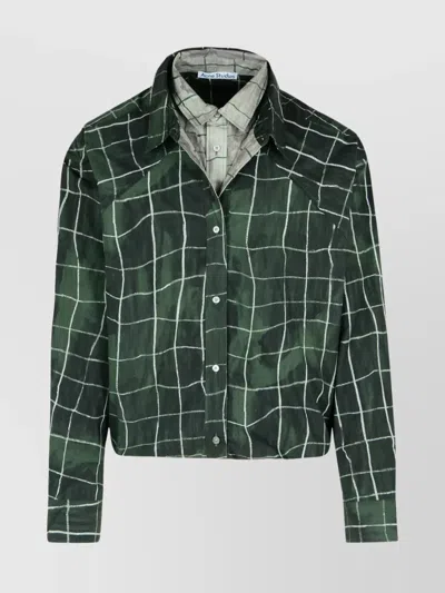Acne Studios Layered Cotton Shirt Checkered Design In Green