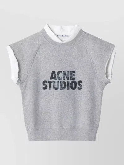 Acne Studios Layered Crew Neck Top Raglan Sleeves In Gray