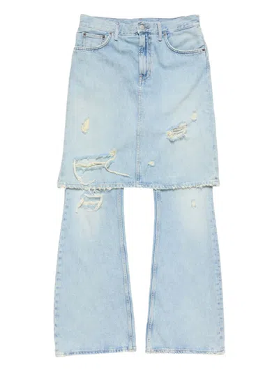 Acne Studios Layered Denim Trousers Panel Design Pockets In Blue