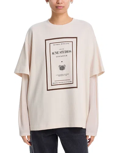 Acne Studios Womens Warm Beige Layered Graphic Book Print Cotton-jersey T-shirt In Multi