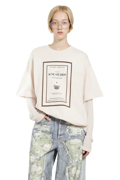 Acne Studios Womens Warm Beige Layered Graphic Book Print Cotton-jersey T-shirt In Multi