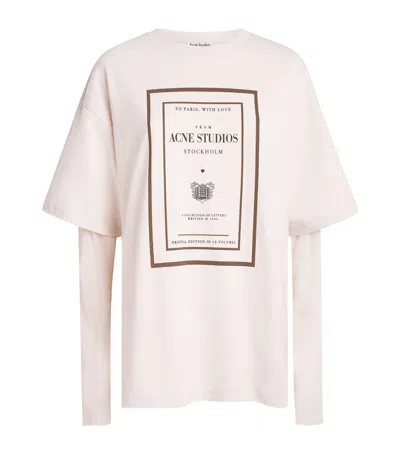 Acne Studios Womens Warm Beige Layered Graphic Book Print Cotton-jersey T-shirt In Multi