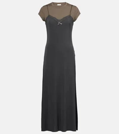 Acne Studios Gray Layered Jersey Midi Dress In Black