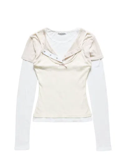 Acne Studios Ribbed Long Sleeve Top Bow Detail In White