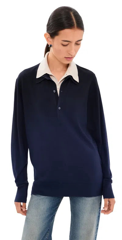Acne Studios Layered Knit Polo Sweater Navy/beige