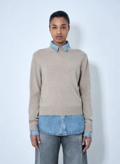 Acne Studios Layered Knit Sweater With Denim Shirt Detail In Gray