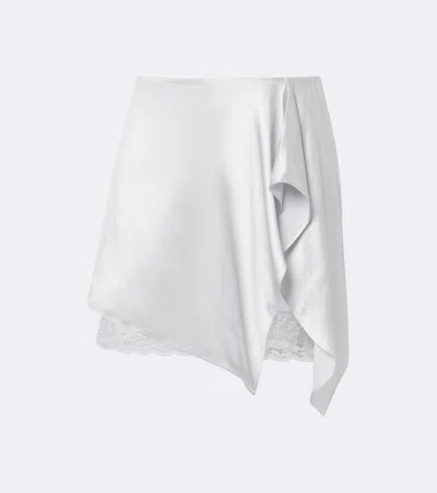Acne Studios Layered Lace-trimmed Satin Miniskirt In Blue