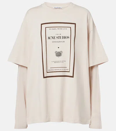 Acne Studios Womens Warm Beige Layered Graphic Book Print Cotton-jersey T-shirt In Multi