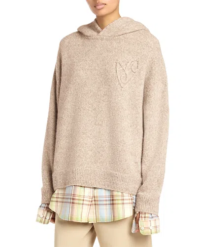 Acne Studios Layered Look Wool Blend Hoodie In Brown