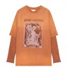 Acne Studios Edra Printed Mesh-trimmed Cotton T-shirt In Rust Red