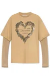Acne Studios Beige Layered Print T-shirt In Sand Beige