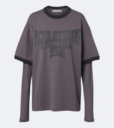 Acne Studios Layered Printed Cotton Jersey T-shirt In Gray