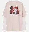 Acne Studios Distressed Crew Neck T-shirt With Mesh Sleeves In Pink